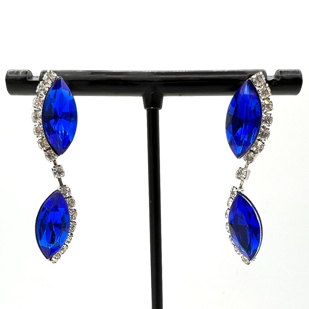 Blue Rhinestone Dangle Earrings